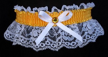 Yellow Gold Rhinestone Garter for Prom Wedding Bridal on White Lace