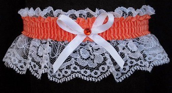 Cantaloupe Rhinestone Garter for Prom Wedding Bridal on White Lace