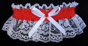 Autumn Orange Rhinestone Garter for Prom Wedding Bridal on White Lace