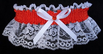 Autumn Orange Rhinestone Garter for Prom Wedding Bridal on White Lace