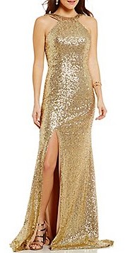Shiny Gold Metallic Prom Dress