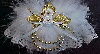 Old Gold & Ivory Wedding Bridal Garter with Marabou Feathers. Ivory and Gold Garters. garder