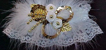 Gold Sequin & Ivory Wedding Bridal Garter with Marabou Feathers. Ivory and Gold Garter. garder