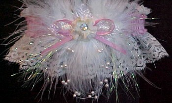 Crystal Rhinestone Garters with Colored Band or Trim and Marabou Feathers on Ivory Lace for Wedding Bridal or Prom.