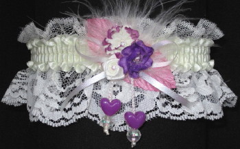  Prom Garter Purple Pink Ivory on Ivory Lace