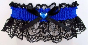 Neon Electric Blue Rhinestone Garter for Prom Wedding Bridal on Black Lace