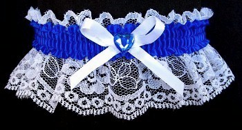 Neon Electric Blue Rhinestone Garter for Prom Wedding Bridal on White Lace