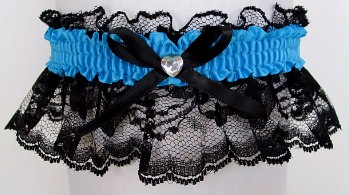 Neon Is Blue Rhinestone Garter for Prom Wedding Bridal on Black Lace