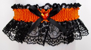 Neon Orange Rhinestone Garter for Prom Wedding Bridal on Black Lace