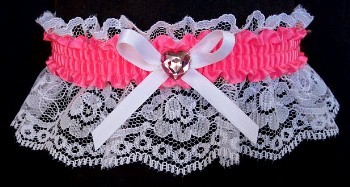 Neon Pink Rhinestone Garter for Prom Wedding Bridal on White Lace