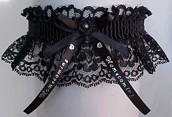 Homecoming Garters Special in black lace with Imprinted Homecoming Ribbon Tails. Personalized Homecoming Garters in Your School Colors. garter, garders, garder