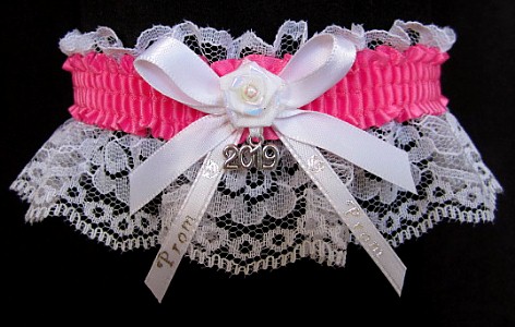 Pretty Prom Garter in Hot Pink with Imprint and Year Charm