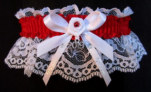 Pretty Prom Garter in Red with Imprint and Year Charm