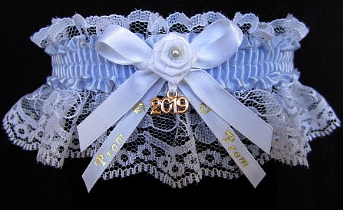 Pretty Prom Garter in Bluebell Blue with Imprint and Year Charm