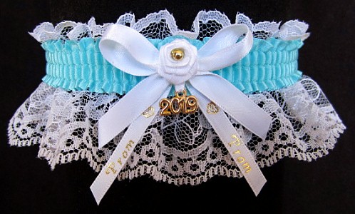 Pretty Prom Garter in Navajo Turquoise n with Imprint and Year Charm