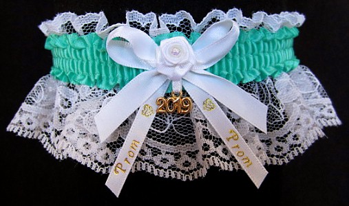 Pretty Prom Garter in Tropic with Imprint and Year Charm