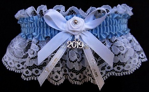 Pretty Prom Garter in French Blue with Imprint and Year Charm