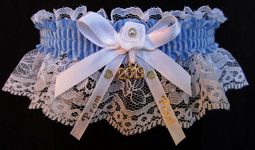 Pretty Prom Garter in Bluebird Blue with Imprint and Year Charm