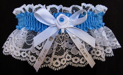 Pretty Prom Garter in Copen Blue with Imprint and Year Charm