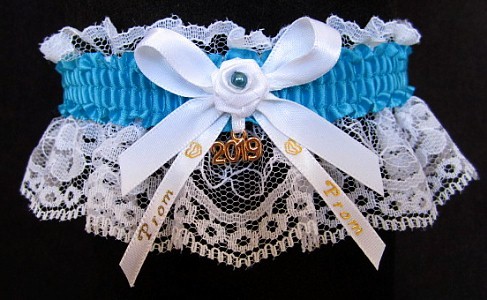 Pretty Prom Garter in Turquoise with Imprint and Year Charm