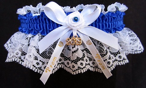 Pretty Prom Garter in Royal Blue with Imprint and Year Charm