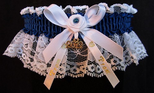 Pretty Prom Garter in Lt Navy Blue with Imprint and Year Charm