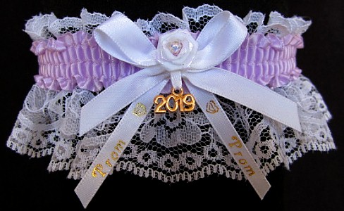 Pretty Prom Garter in Lt Orchid with Imprint and Year Charm
