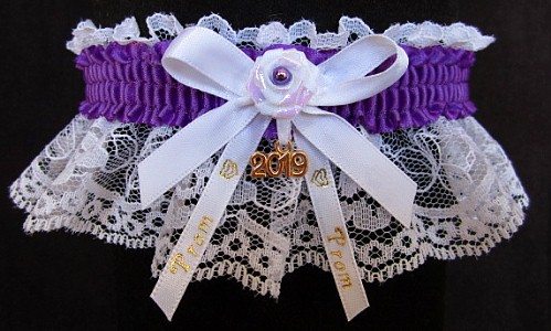 Pretty Prom Garter in Purple with Imprint and Year Charm