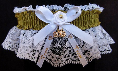 Pretty Prom Garter in Fern - Olive Green with Imprint and Year Charm