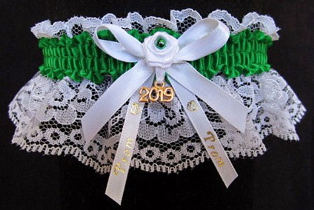 Pretty Prom Garter in Emerald Green with Imprint and Year Charm