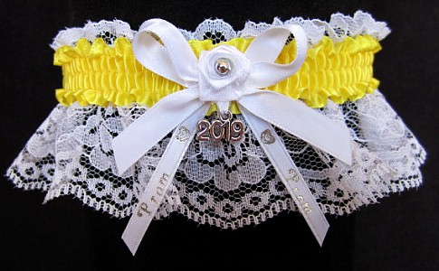 Pretty Prom Garter in Lemon Yellow with Imprint and Year Charm