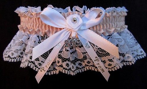 Pretty Prom Garter in Peach Shadow with Imprint and Year Charm