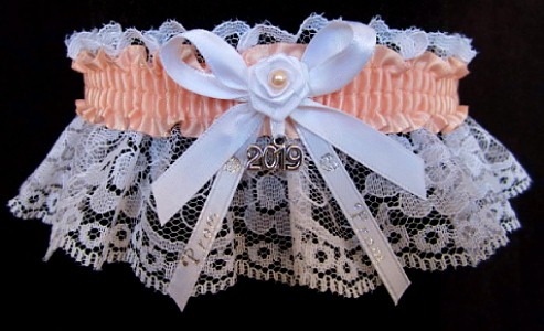 Pretty Prom Garter in Petal Peach with Imprint and Year Charm