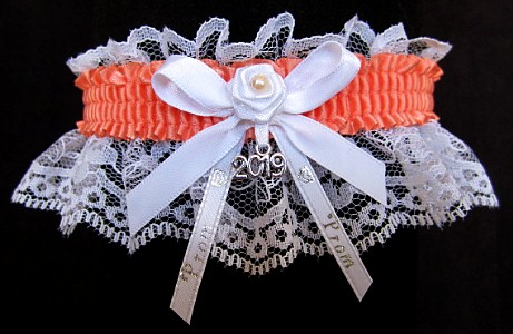 Pretty Prom Garter in Peach with Imprint and Year Charm