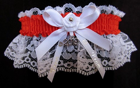 Pretty Prom Garter in Autumn Orange with Imprint and Year Charm