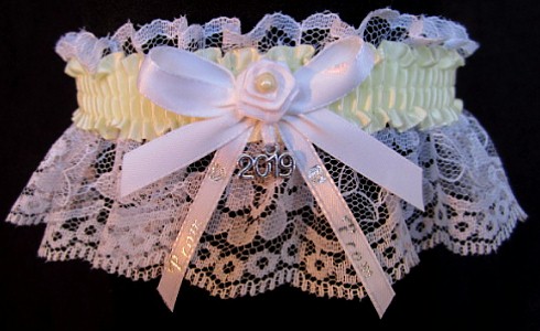 Pretty Prom Garter in Candlelight Yellow with Imprint and Year Charm