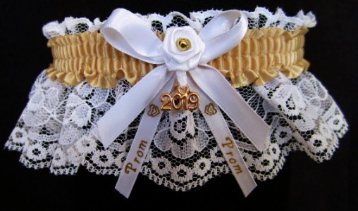 Pretty Prom Garter in Raw Silk with Imprint and Year Charm