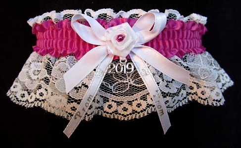 Pretty Prom Garter in Garten Rose Pink with Imprint and Year Charm