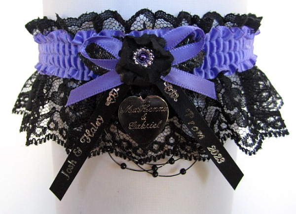 Personalized Prom Garter, Personalized Prom Ribbon Tails and Charm