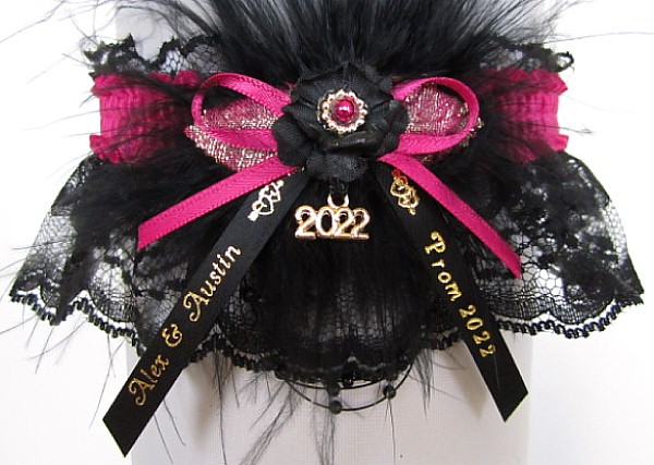 Personalized Prom Garter, Personalized Prom Ribbon Tails, Year Charm