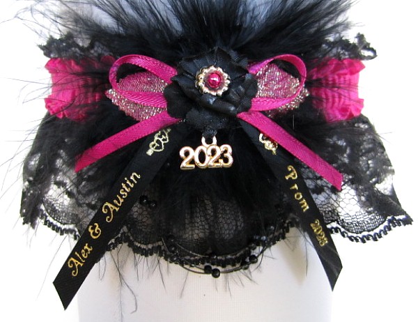 Personalized Prom Garter, Personalized Prom Ribbon Tails, Year Charm