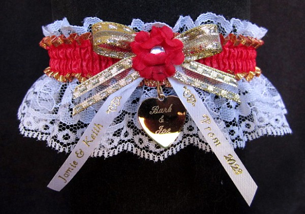 Personalized Imprinted Ribbon Tails and Year Charm on Garter