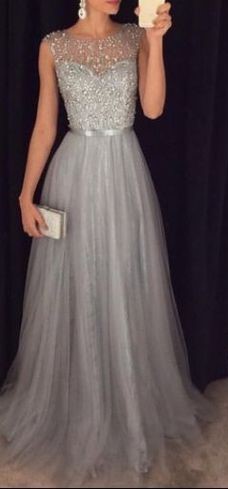 Sheer Silver Metallic Prom Dress