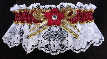 Burgundy Wine Gold White Garter with Rhinestone