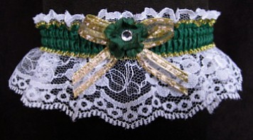 Forest Green Rhinestone Garter for Prom Wedding Bridal on White Lace