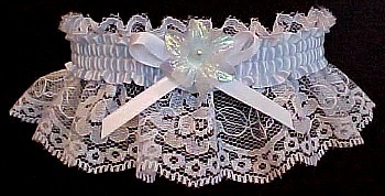 Something Blue Toss Wedding Garter Bridal Garter in white lace with blue trim. garter, garders, garder