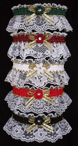 White Lace Rhinestone Garter / Red-Gold Garter / Green-Gold Garter / Burgundy Wine-Gold Garter / Black-White-Gold Garter / White-Gold Garter