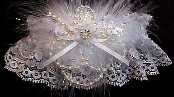 Keepsake Wedding Garter Bridal Garter on White Lace with Deluxe Opalescent trim. garders, garder