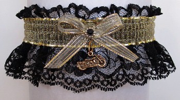 Gold Chain Mail Biker Bands Garter with a motorcycle charm. Biker Bands Motorcycle Garters. garter, garders, garder