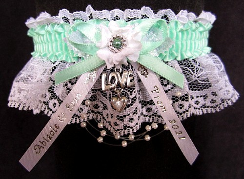 Initial Charm Personalized SilverGray Garters Silver White Wedding Garters Custom Garter Monogram